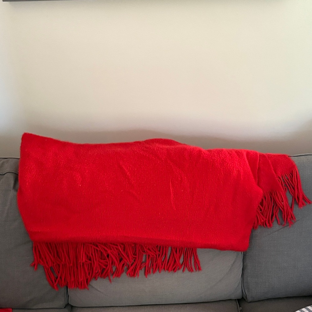 Crate & Barrel Bold Red Throw with Fringe